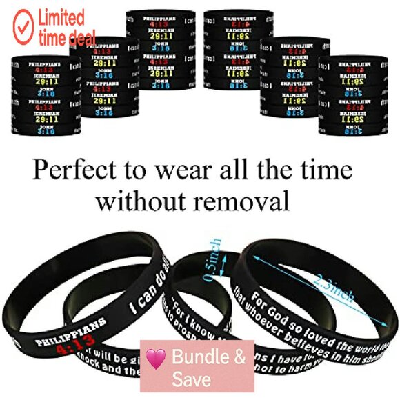 48 Pcs Silicone Bible Verse Bracelets Inspirational Religious Wristbands - Picture 5 of 8